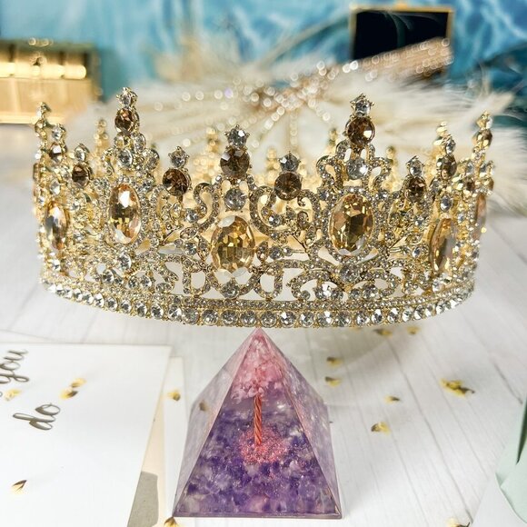 Champagne Rhinestone Crown, Baroque Bride Crown, Wedding Headpiece, Party Crown - Picture 4 of 5